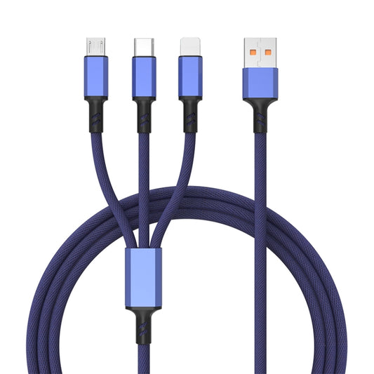 Braided 3A 3 in 1 USB to Type-C / 8 Pin / Micro USB Fast Charging Cable, Cable Length: 1.2m(Blue) - Multifunction Cable by buy2fix | Online Shopping UK | buy2fix