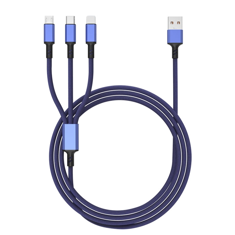 Braided 3A 3 in 1 USB to Type-C / 8 Pin / Micro USB Fast Charging Cable, Cable Length: 1.2m(Blue) - Multifunction Cable by buy2fix | Online Shopping UK | buy2fix