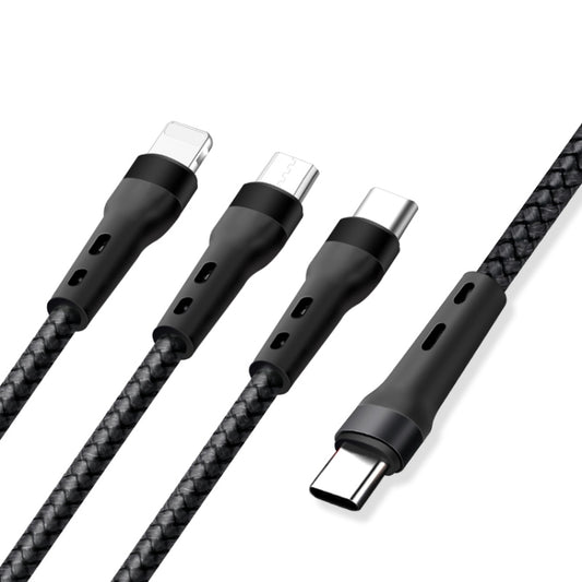 100W 6A Type-C to 8 Pin+Type-C+Micro USB Charging Data Cable, 1.3m(Black) - Multifunction Cable by buy2fix | Online Shopping UK | buy2fix