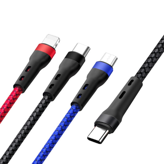 100W 6A Type-C to 8 Pin+Type-C+Micro USB Charging Data Cable, 1.3m(Black Red Blue) - Multifunction Cable by buy2fix | Online Shopping UK | buy2fix
