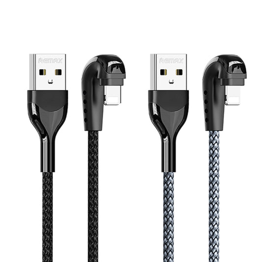 REMAX RC-177i Heymanba II 2.1A USB to 8 Pin 180 Degrees Elbow Zinc Alloy Braided Gaming Data Cable, Cable Length: 1m(Black) by REMAX