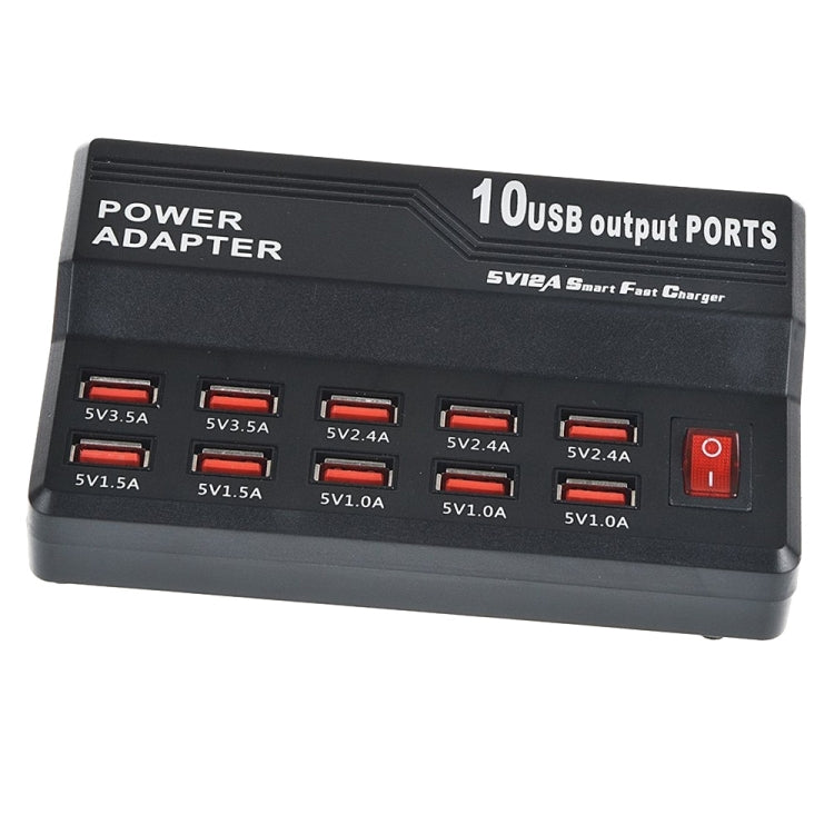 W-838 60W 10 Ports USB Fast Charging Dock Desktop Smart Charger AC100-240V, UK Plug - Multifunction Charger by buy2fix | Online Shopping UK | buy2fix