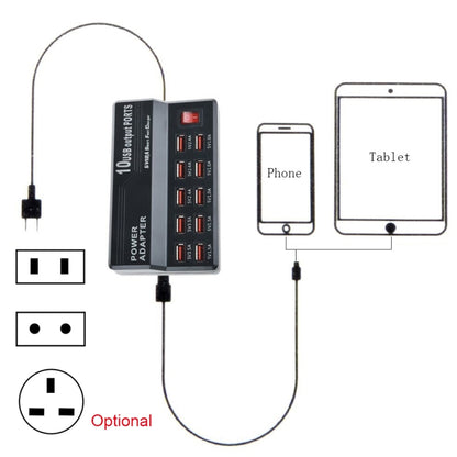 W-838 60W 10 Ports USB Fast Charging Dock Desktop Smart Charger AC100-240V, UK Plug - Multifunction Charger by buy2fix | Online Shopping UK | buy2fix