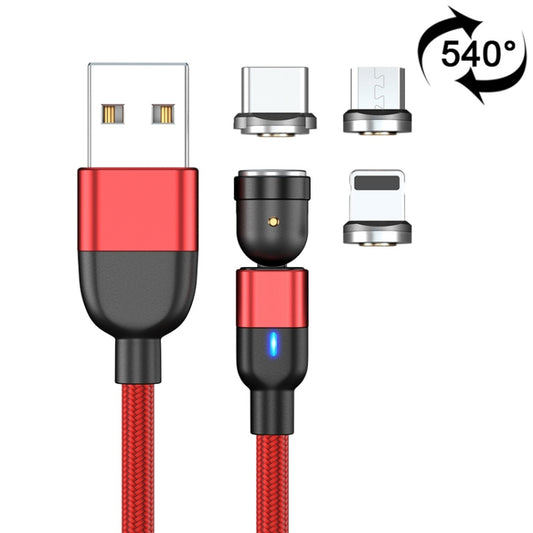 2m 3A Output 3 in 1 USB to 8 Pin + USB-C / Type-C + Micro USB 540 Degree Rotating Magnetic Data Sync Charging Cable(Red) - Charging Cable & Head by buy2fix | Online Shopping UK | buy2fix