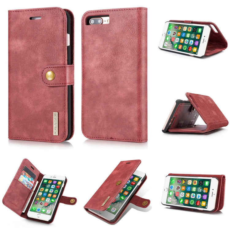 DG.MING for iPhone 8 Plus & iPhone 7 Plus Crazy Horse Texture Horizontal Flip Detachable Magnetic Protective Case with Holder & Card Slots & Wallet(Red) by DG.MING