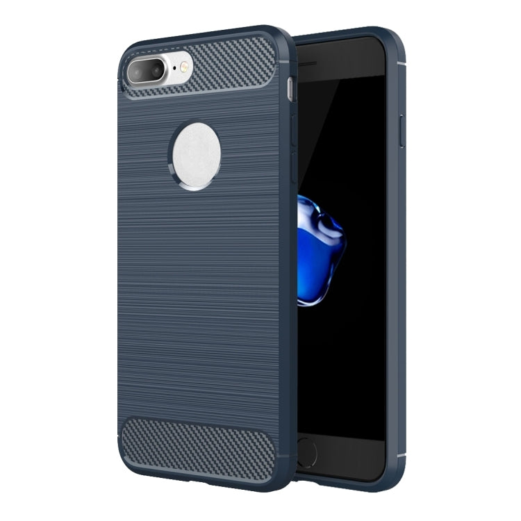 For iPhone 8 Plus Brushed Texture Fiber TPU Rugged Armor Protective Case(Dark Blue) by buy2fix