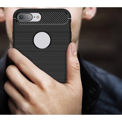 For iPhone 8 Plus Brushed Texture Fiber TPU Rugged Armor Protective Case(Dark Blue) by buy2fix
