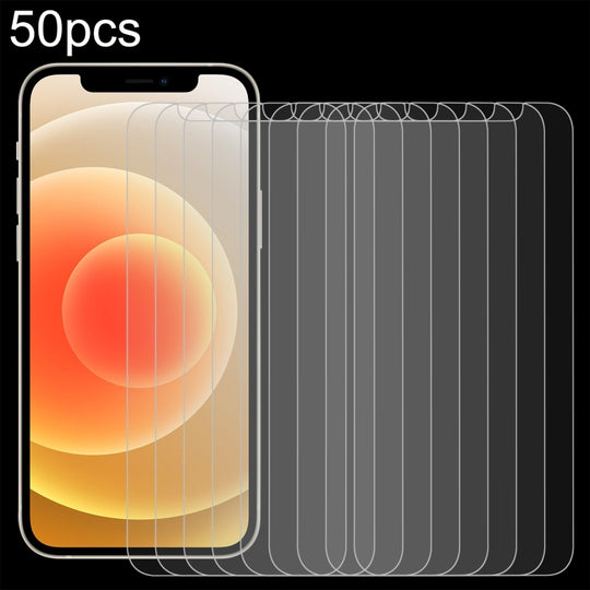For iPhone 12 / 12 Pro 50pcs 0.26mm 9H 2.5D Tempered Glass Film (Slotted)