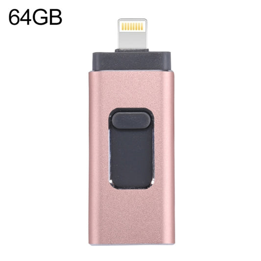 easyflash RQW-01B 3 in 1 USB 2.0 & 8 Pin & Micro USB 64GB Flash Drive(Rose Gold) - U Disk & Card Reader by buy2fix | Online Shopping UK | buy2fix