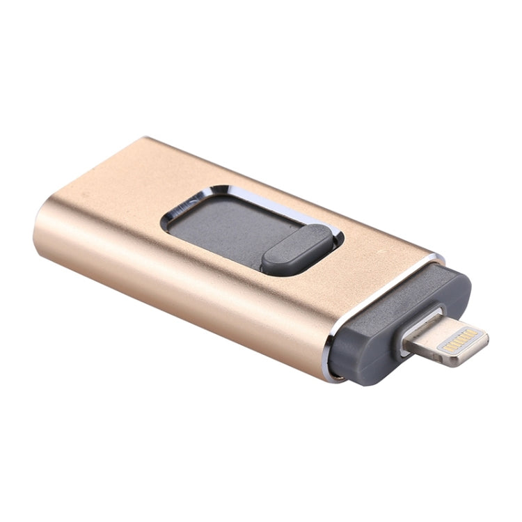 easyflash RQW-01B 3 in 1 USB 2.0 & 8 Pin & Micro USB 128GB Flash Drive(Gold) - U Disk & Card Reader by buy2fix | Online Shopping UK | buy2fix