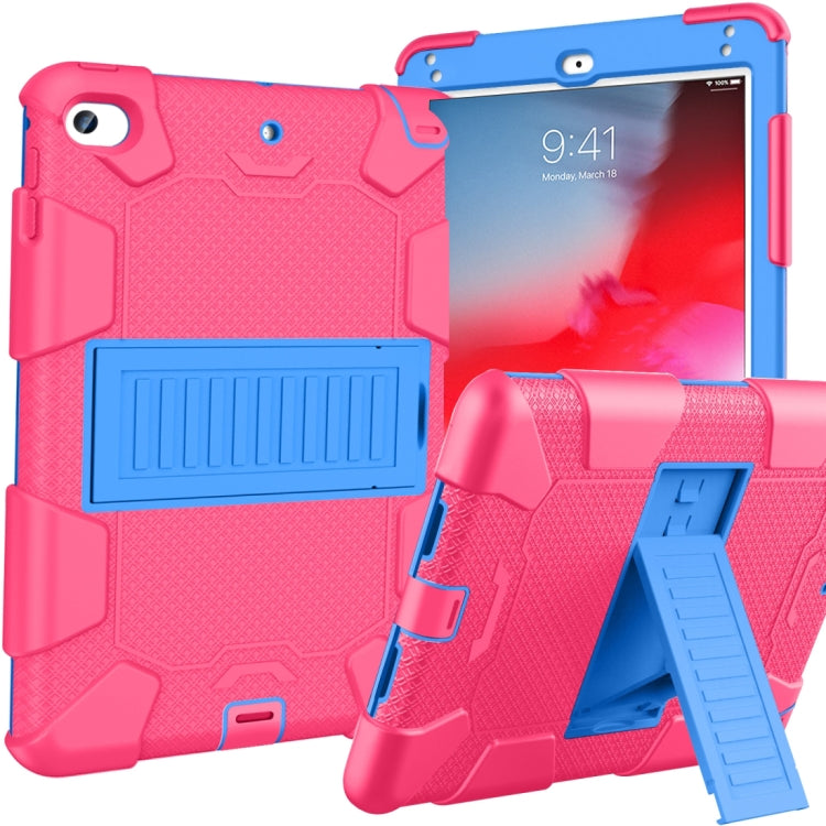 Shockproof Two-color Silicone Protection Shell for iPad Mini 2019 & 4, with Holder (Rose Red+Blue) - iPad mini (2019) / mini 5 Cases by buy2fix | Online Shopping UK | buy2fix