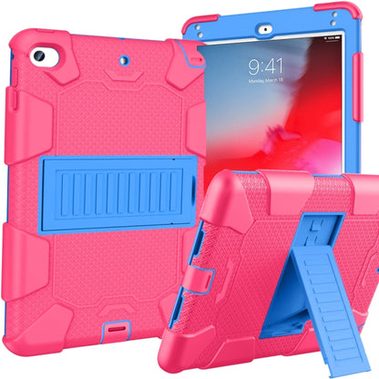 Shockproof Two-color Silicone Protection Shell for iPad Mini 2019 & 4, with Holder (Rose Red+Blue) - iPad mini (2019) / mini 5 Cases by buy2fix | Online Shopping UK | buy2fix