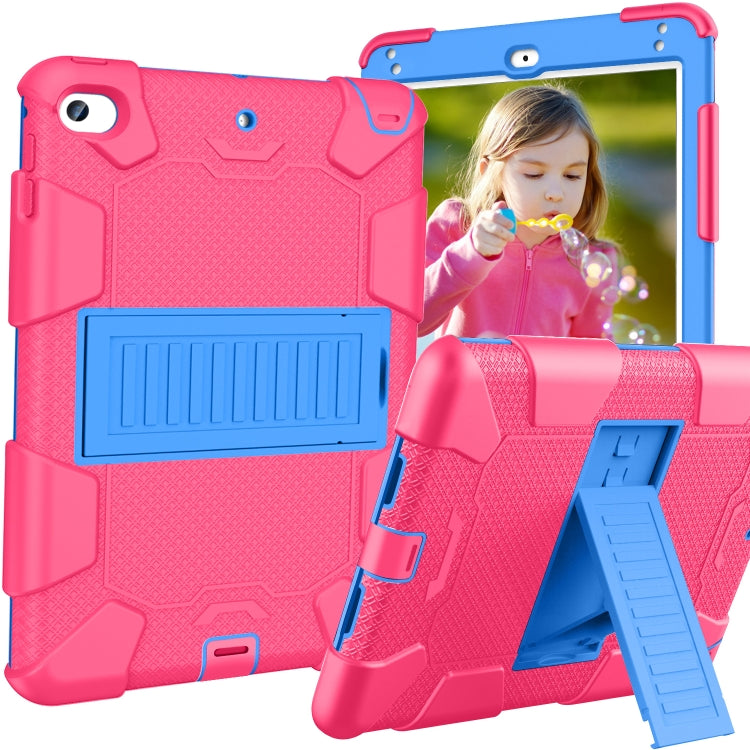 Shockproof Two-color Silicone Protection Shell for iPad Mini 2019 & 4, with Holder (Rose Red+Blue) - iPad mini (2019) / mini 5 Cases by buy2fix | Online Shopping UK | buy2fix