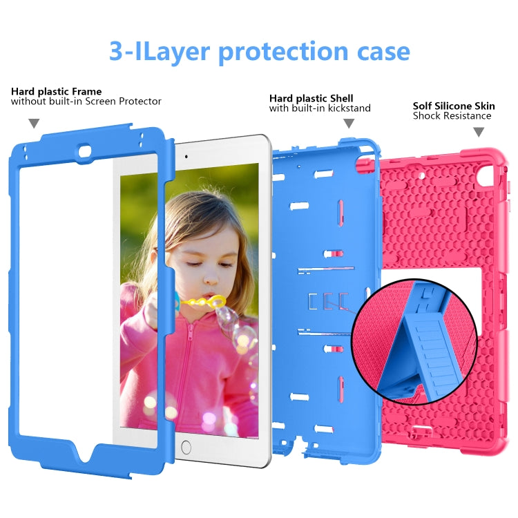 Shockproof Two-color Silicone Protection Shell for iPad Mini 2019 & 4, with Holder (Rose Red+Blue) - iPad mini (2019) / mini 5 Cases by buy2fix | Online Shopping UK | buy2fix