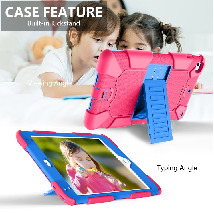 Shockproof Two-color Silicone Protection Shell for iPad Mini 2019 & 4, with Holder (Rose Red+Blue) - iPad mini (2019) / mini 5 Cases by buy2fix | Online Shopping UK | buy2fix