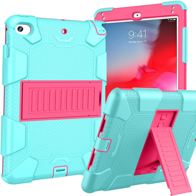 Shockproof Two-color Silicone Protection Shell for iPad Mini 2019 & 4, with Holder (Mint Green+Rose Red) - iPad mini (2019) / mini 5 Cases by buy2fix | Online Shopping UK | buy2fix