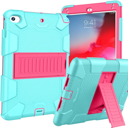 Shockproof Two-color Silicone Protection Shell for iPad Mini 2019 & 4, with Holder (Mint Green+Rose Red) - iPad mini (2019) / mini 5 Cases by buy2fix | Online Shopping UK | buy2fix