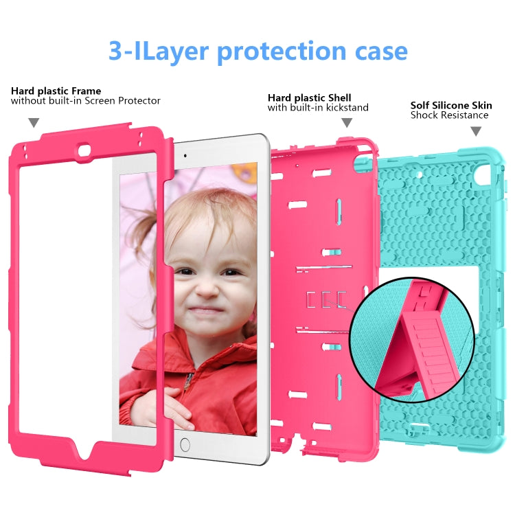 Shockproof Two-color Silicone Protection Shell for iPad Mini 2019 & 4, with Holder (Mint Green+Rose Red) - iPad mini (2019) / mini 5 Cases by buy2fix | Online Shopping UK | buy2fix