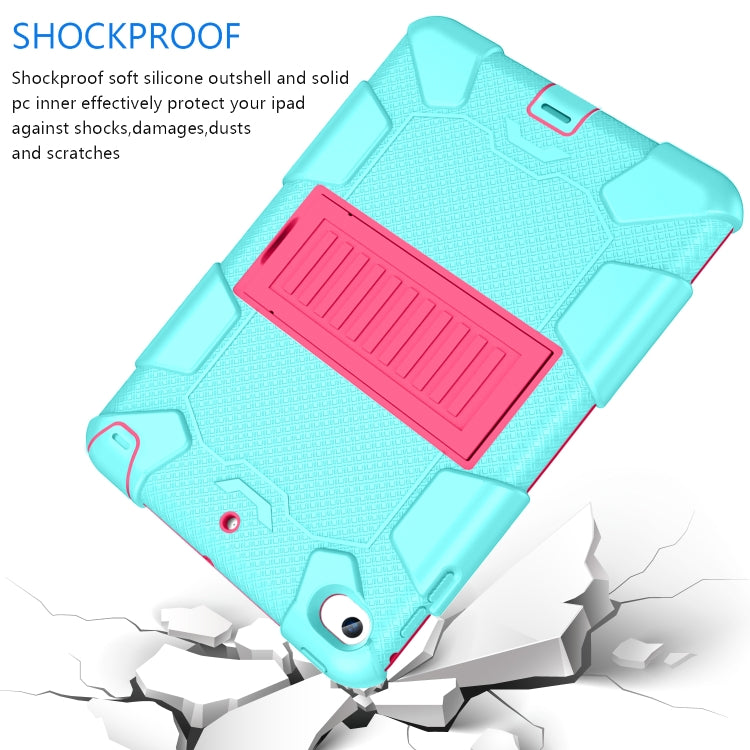 Shockproof Two-color Silicone Protection Shell for iPad Mini 2019 & 4, with Holder (Mint Green+Rose Red) - iPad mini (2019) / mini 5 Cases by buy2fix | Online Shopping UK | buy2fix