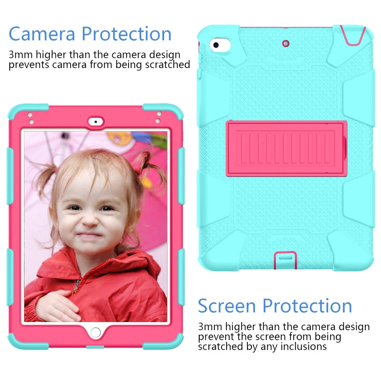 Shockproof Two-color Silicone Protection Shell for iPad Mini 2019 & 4, with Holder (Mint Green+Rose Red) - iPad mini (2019) / mini 5 Cases by buy2fix | Online Shopping UK | buy2fix