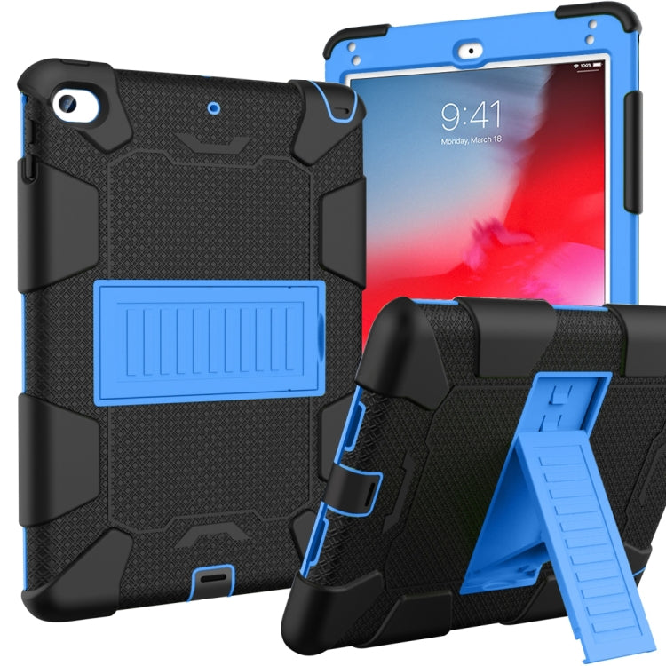 Shockproof Two-color Silicone Protection Shell for iPad Mini 2019 & 4, with Holder (Black+Blue) - iPad mini (2019) / mini 5 Cases by buy2fix | Online Shopping UK | buy2fix