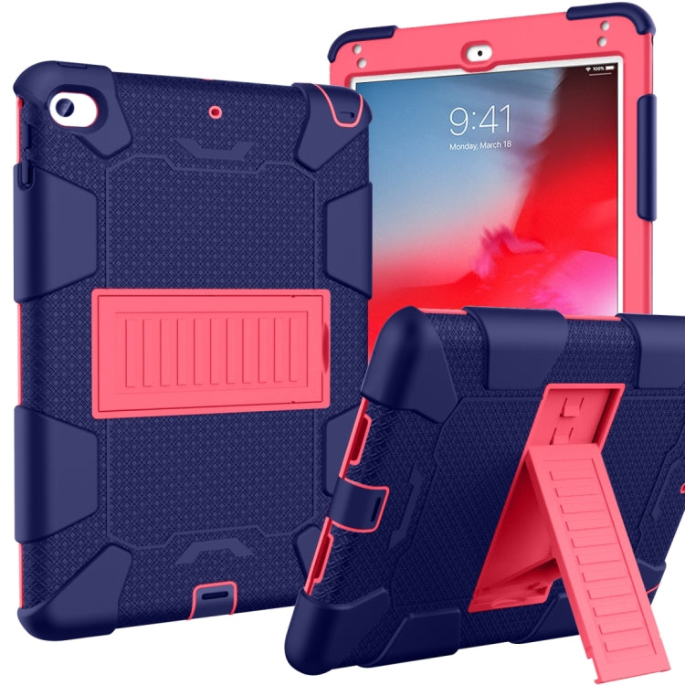 Shockproof Two-color Silicone Protection Shell for iPad Mini 2019 & 4, with Holder (Navy Blue+Rose Red) - iPad mini (2019) / mini 5 Cases by buy2fix | Online Shopping UK | buy2fix