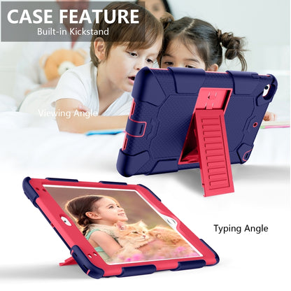 Shockproof Two-color Silicone Protection Shell for iPad Mini 2019 & 4, with Holder (Navy Blue+Rose Red) - iPad mini (2019) / mini 5 Cases by buy2fix | Online Shopping UK | buy2fix