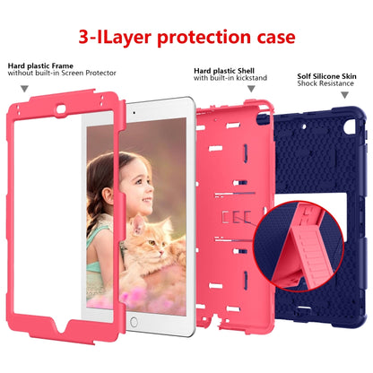 Shockproof Two-color Silicone Protection Shell for iPad Mini 2019 & 4, with Holder (Navy Blue+Rose Red) - iPad mini (2019) / mini 5 Cases by buy2fix | Online Shopping UK | buy2fix