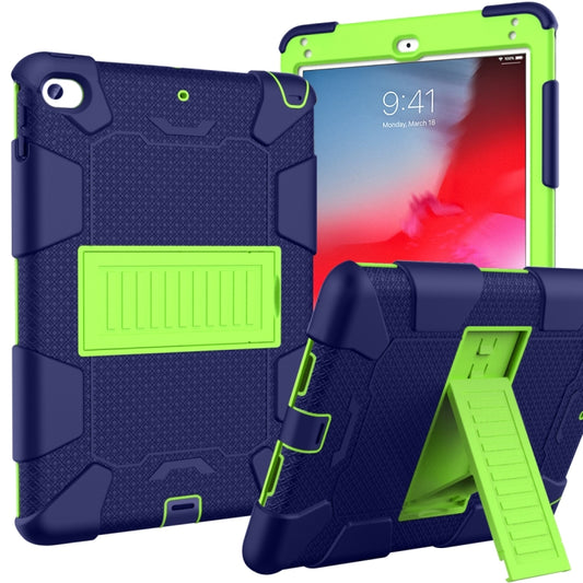 Shockproof Two-color Silicone Protection Shell for iPad Mini 2019 & 4, with Holder (Navy Blue+Yellow-green) - iPad mini (2019) / mini 5 Cases by buy2fix | Online Shopping UK | buy2fix