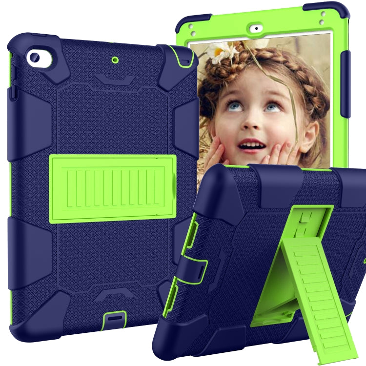 Shockproof Two-color Silicone Protection Shell for iPad Mini 2019 & 4, with Holder (Navy Blue+Yellow-green) - iPad mini (2019) / mini 5 Cases by buy2fix | Online Shopping UK | buy2fix