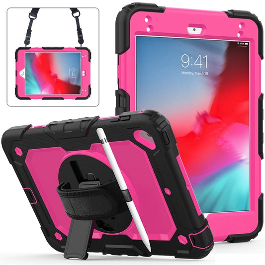 Shockproof Black Silica Gel + Colorful PC Protective Case for iPad Mini 2019 / Mini 4, with Holder & Shoulder Strap & Hand Strap & Pen Slot(Rose Red) - iPad Pro 11 (2018) Cases by buy2fix | Online Shopping UK | buy2fix