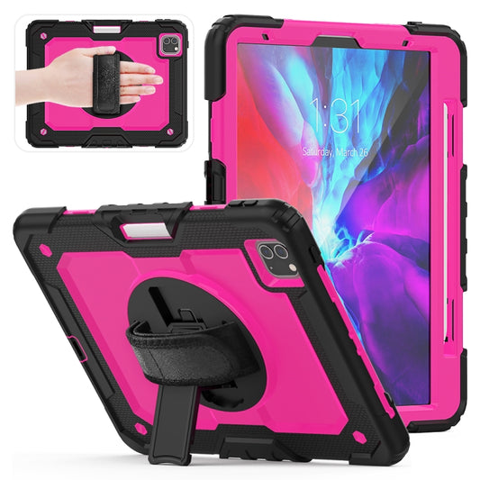 For iPad Pro 11 inch (2018) / Pro 11 inch (2020) Shockproof Black Silica Gel + Colorful PC Protective Tablet Case with Holder & Shoulder Strap & Hand Strap & Pen Slot(Rose Red) - iPad Pro 11 (2020) Cases by buy2fix | Online Shopping UK | buy2fix