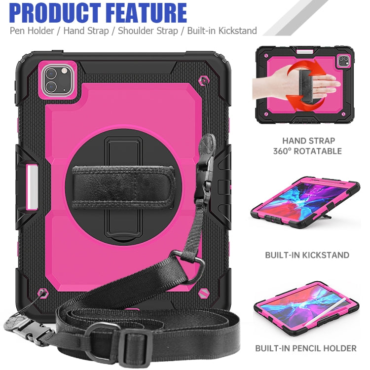 For iPad Pro 11 inch (2018) / Pro 11 inch (2020) Shockproof Black Silica Gel + Colorful PC Protective Tablet Case with Holder & Shoulder Strap & Hand Strap & Pen Slot(Rose Red) - iPad Pro 11 (2020) Cases by buy2fix | Online Shopping UK | buy2fix