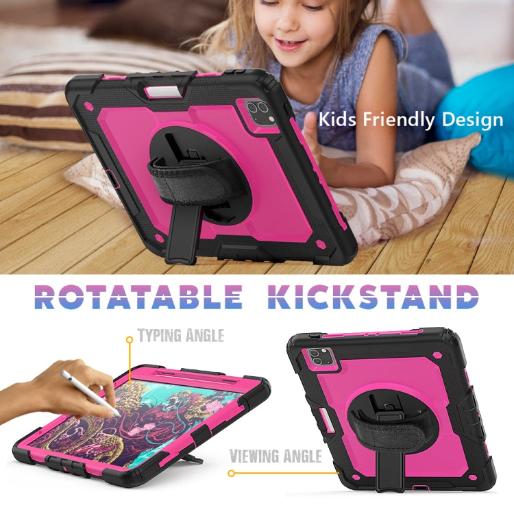 For iPad Pro 11 inch (2018) / Pro 11 inch (2020) Shockproof Black Silica Gel + Colorful PC Protective Tablet Case with Holder & Shoulder Strap & Hand Strap & Pen Slot(Rose Red) - iPad Pro 11 (2020) Cases by buy2fix | Online Shopping UK | buy2fix