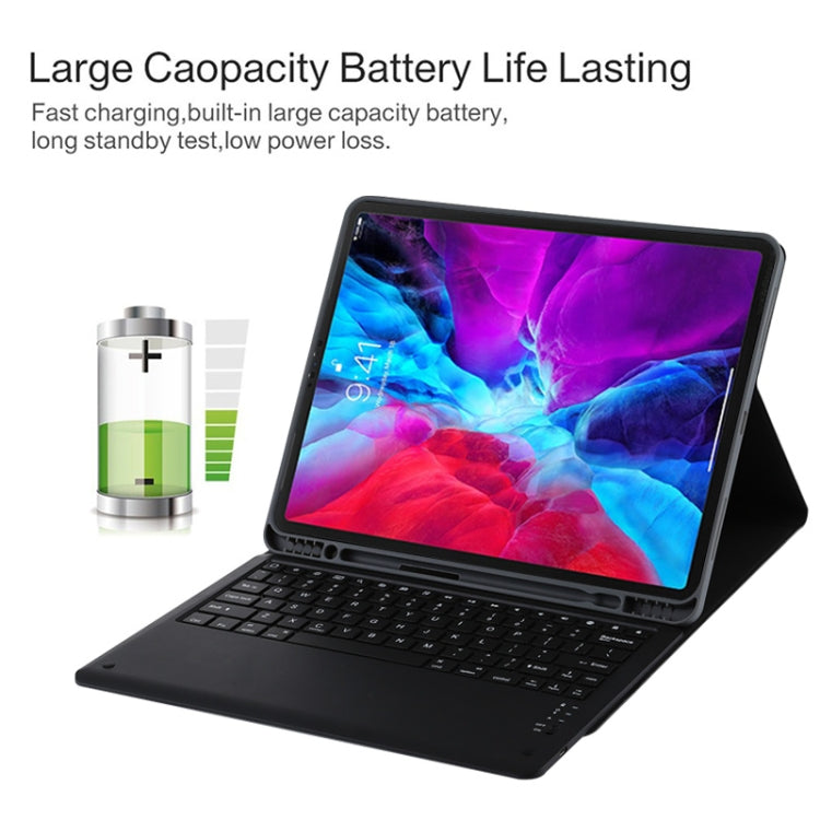 T129 Detachable Bluetooth Black Keyboard Microfiber Leather Tablet Case for iPad Pro 12.9 inch (2020), with Holder (Black) by buy2fix