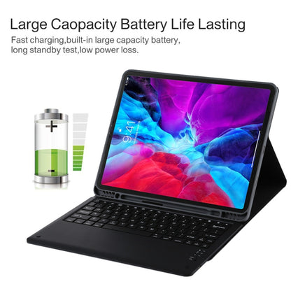 T129 Detachable Bluetooth Black Keyboard Microfiber Leather Tablet Case for iPad Pro 12.9 inch (2020), with Holder (Black) by buy2fix