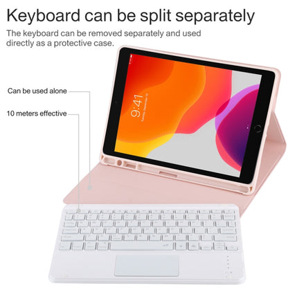 TG-102BCS Detachable Bluetooth White Keyboard + Microfiber Leather Tablet Case for iPad 10.2 inch / iPad Air (2019), with Touch Pad & Backlight & Pen Slot & Holder (Pink) - For iPad Air by buy2fix | Online Shopping UK | buy2fix