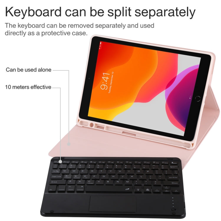 TG-102BCS Detachable Bluetooth Black Keyboard + Microfiber Leather Tablet Case for iPad 10.2 inch / iPad Air (2019), with Touch Pad & Backlight & Pen Slot & Holder (Pink) - For iPad Air by buy2fix | Online Shopping UK | buy2fix