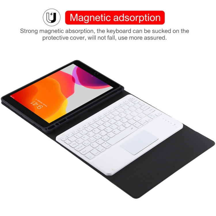 TG-102BC Detachable Bluetooth White Keyboard + Microfiber Leather Tablet Case for iPad 10.2 inch / iPad Air (2019), with Touch Pad & Pen Slot & Holder(Black) - For iPad Air by buy2fix | Online Shopping UK | buy2fix