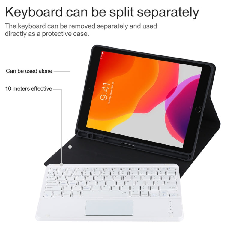 TG-102BC Detachable Bluetooth White Keyboard + Microfiber Leather Tablet Case for iPad 10.2 inch / iPad Air (2019), with Touch Pad & Pen Slot & Holder(Black) - For iPad Air by buy2fix | Online Shopping UK | buy2fix
