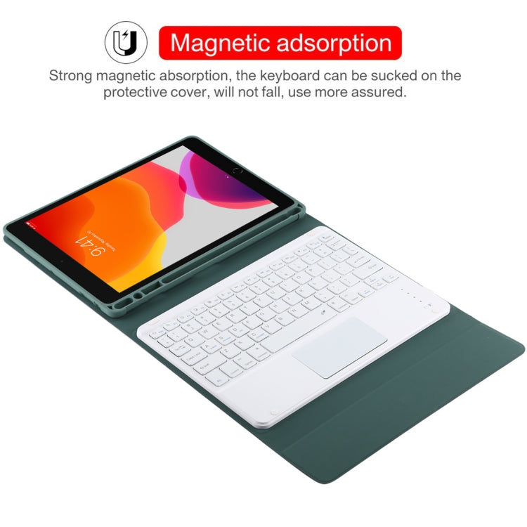 TG-102BC Detachable Bluetooth White Keyboard + Microfiber Leather Tablet Case for iPad 10.2 inch / iPad Air (2019), with Touch Pad & Pen Slot & Holder(Dark Green) - For iPad Air by buy2fix | Online Shopping UK | buy2fix