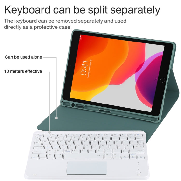 TG-102BC Detachable Bluetooth White Keyboard + Microfiber Leather Tablet Case for iPad 10.2 inch / iPad Air (2019), with Touch Pad & Pen Slot & Holder(Dark Green) - For iPad Air by buy2fix | Online Shopping UK | buy2fix