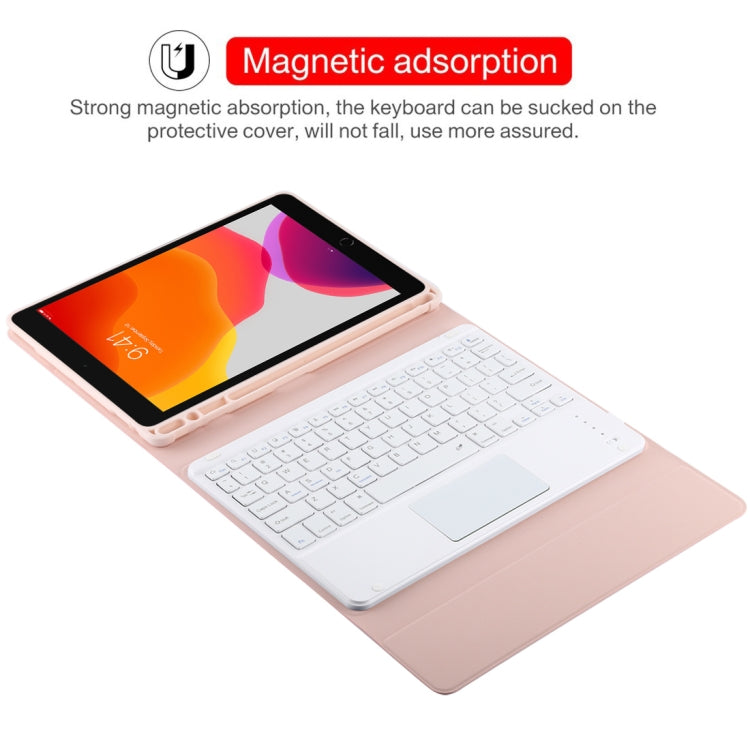 TG-102BC Detachable Bluetooth White Keyboard + Microfiber Leather Tablet Case for iPad 10.2 inch / iPad Air (2019), with Touch Pad & Pen Slot & Holder(Pink) - For iPad Air by buy2fix | Online Shopping UK | buy2fix