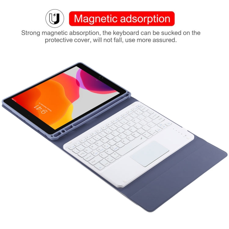 TG-102BC Detachable Bluetooth White Keyboard + Microfiber Leather Tablet Case for iPad 10.2 inch / iPad Air (2019), with Touch Pad & Pen Slot & Holder(Purple) - For iPad Air by buy2fix | Online Shopping UK | buy2fix