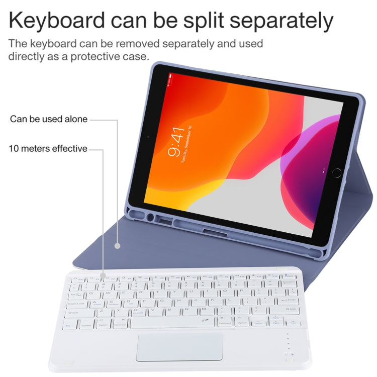 TG-102BC Detachable Bluetooth White Keyboard + Microfiber Leather Tablet Case for iPad 10.2 inch / iPad Air (2019), with Touch Pad & Pen Slot & Holder(Purple) - For iPad Air by buy2fix | Online Shopping UK | buy2fix