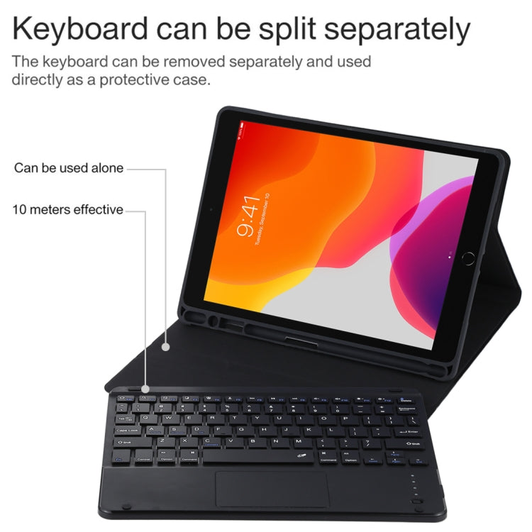 TG-102BC Detachable Bluetooth Black Keyboard + Microfiber Leather Tablet Case for iPad 10.2 inch / iPad Air (2019), with Touch Pad & Pen Slot & Holder(Black) - For iPad Air by buy2fix | Online Shopping UK | buy2fix