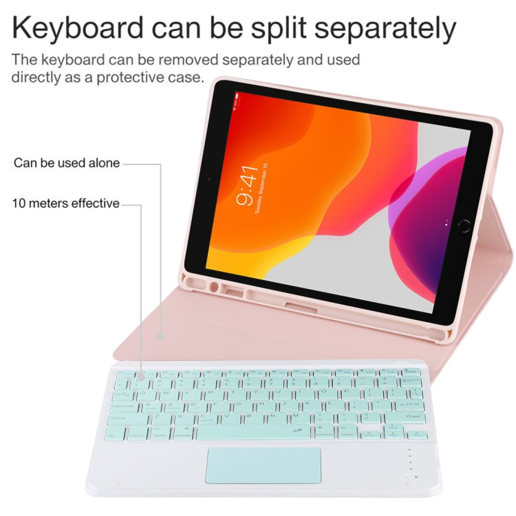 TG-102BC Detachable Bluetooth Green Keyboard + Microfiber Leather Tablet Case for iPad 10.2 inch / iPad Air (2019), with Touch Pad & Pen Slot & Holder (Pink) - For iPad Air by buy2fix | Online Shopping UK | buy2fix