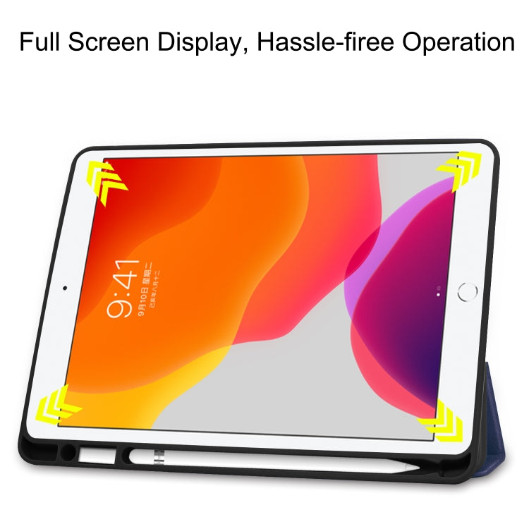 For iPad 10.2 2021 / 2020 / 2019 Custer Texture Horizontal Flip Smart TPU Leather Case with Sleep / Wake-up Function & Three-folding Holder & Pen Slot(Dark Blue) - iPad 10.2 Cases by buy2fix | Online Shopping UK | buy2fix