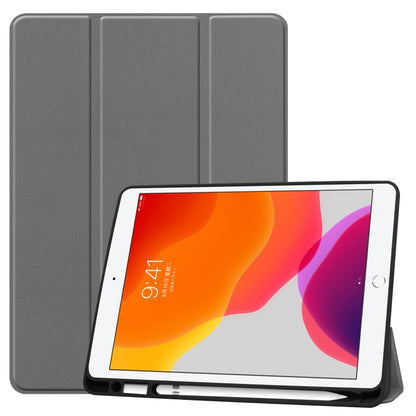 For iPad 10.2 2021 / 2020 / 2019 Custer Texture Horizontal Flip Smart TPU Leather Case with Sleep / Wake-up Function & Three-folding Holder & Pen Slot(Grey) - iPad 10.2 Cases by buy2fix | Online Shopping UK | buy2fix