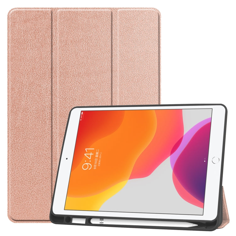 For iPad 10.2 2021 / 2020 / 2019 Custer Texture Horizontal Flip Smart TPU Leather Case with Sleep / Wake-up Function & Three-folding Holder & Pen Slot(Rose Gold) - iPad 10.2 Cases by buy2fix | Online Shopping UK | buy2fix